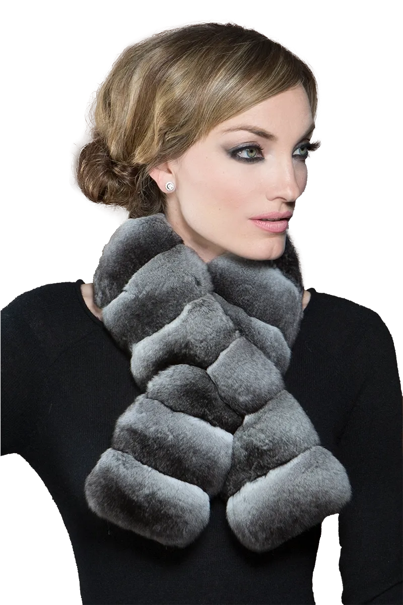 Horizontal Pull Through Chinchilla Fur Scarf