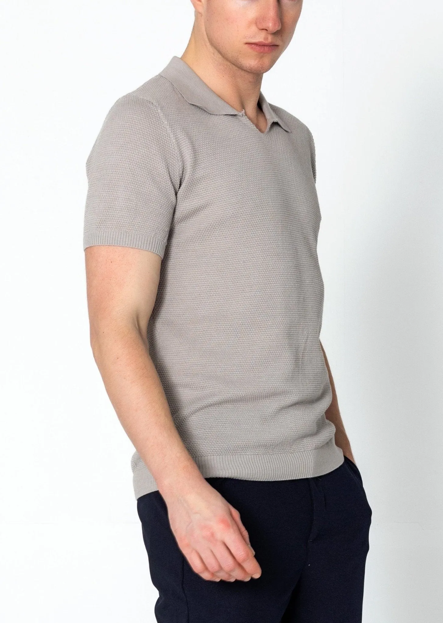 Jersey Knit V-neck Polo - Grey