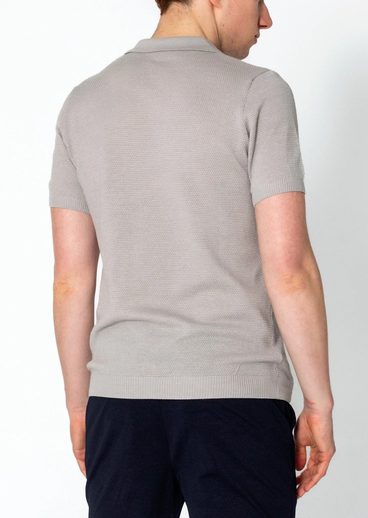 Jersey Knit V-neck Polo - Grey