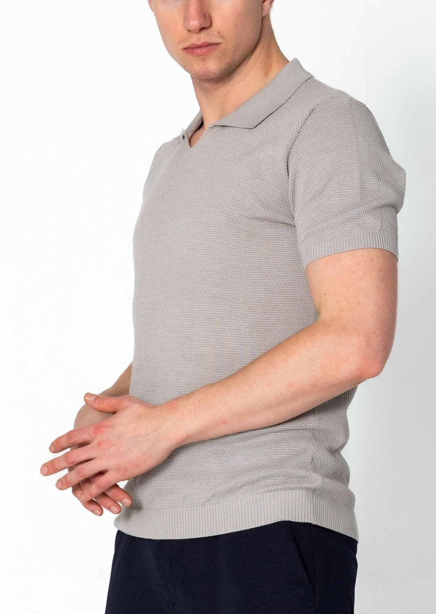 Jersey Knit V-neck Polo - Grey