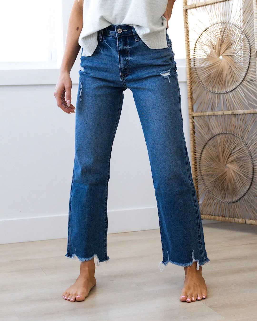 KanCan Parker Chewed Hem Wide Leg Jeans