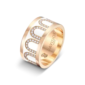 L'Arc de DAVIDOR Ring GM, 18k Rose Gold with Neige Lacquered Ceramic and Arcade Diamonds