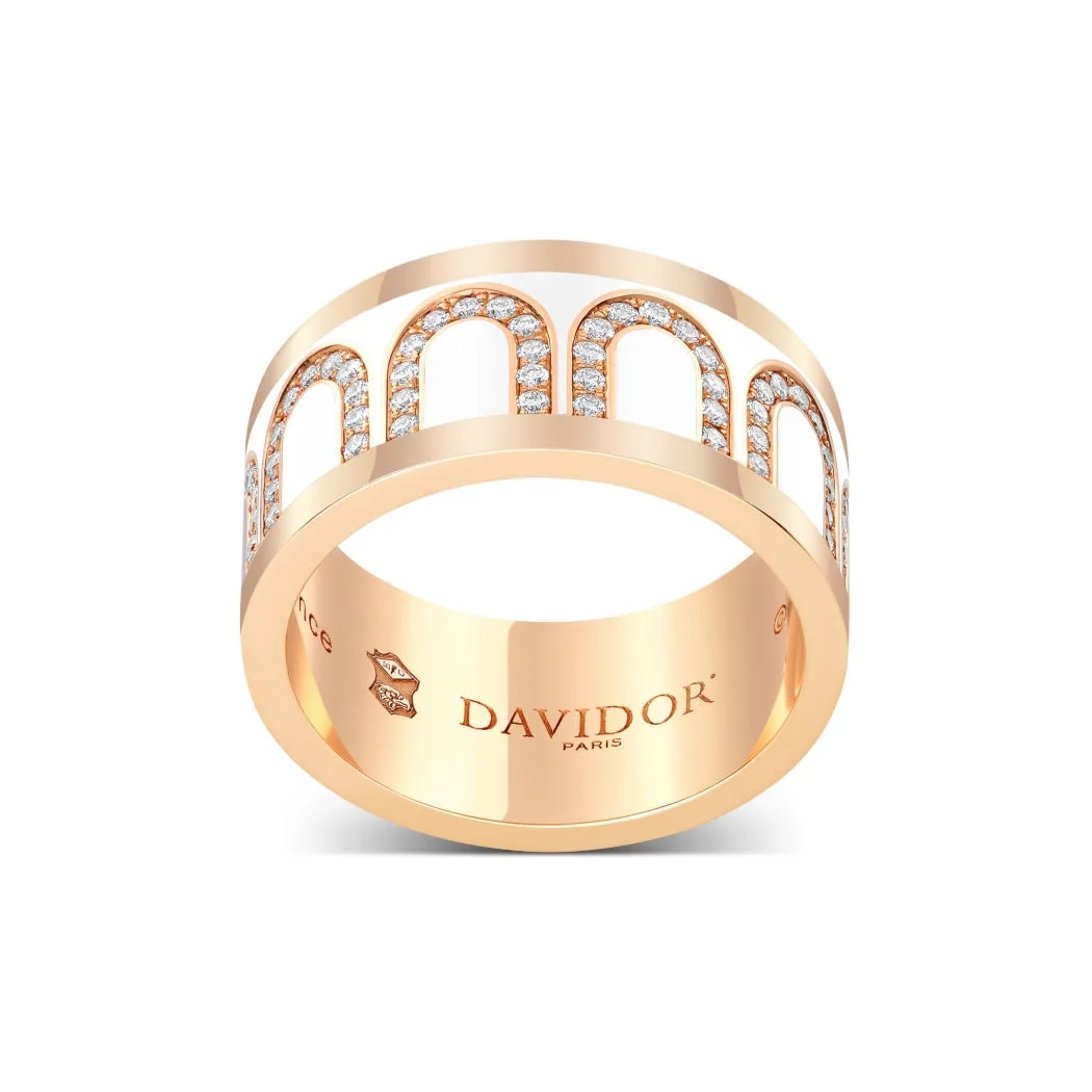 L'Arc de DAVIDOR Ring GM, 18k Rose Gold with Neige Lacquered Ceramic and Arcade Diamonds