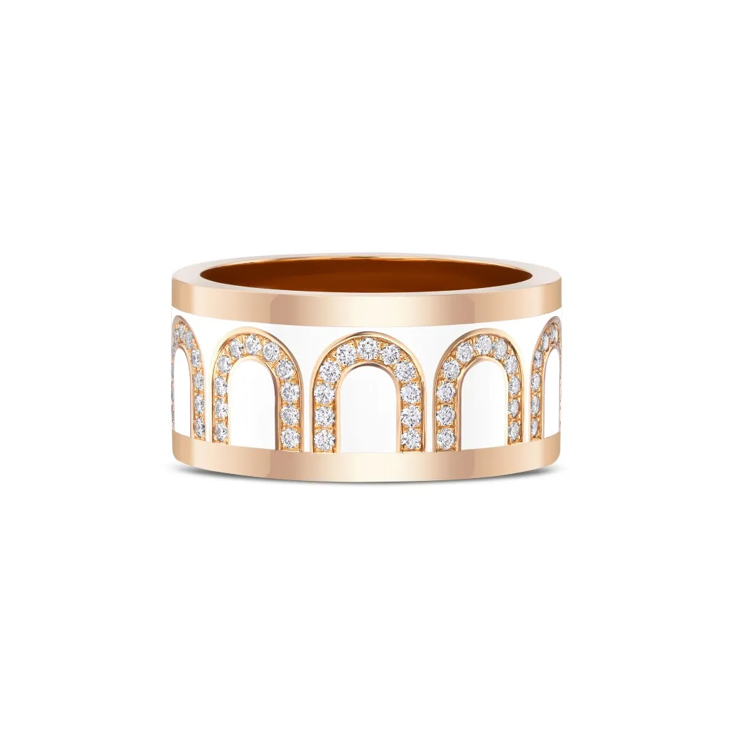 L'Arc de DAVIDOR Ring GM, 18k Rose Gold with Neige Lacquered Ceramic and Arcade Diamonds