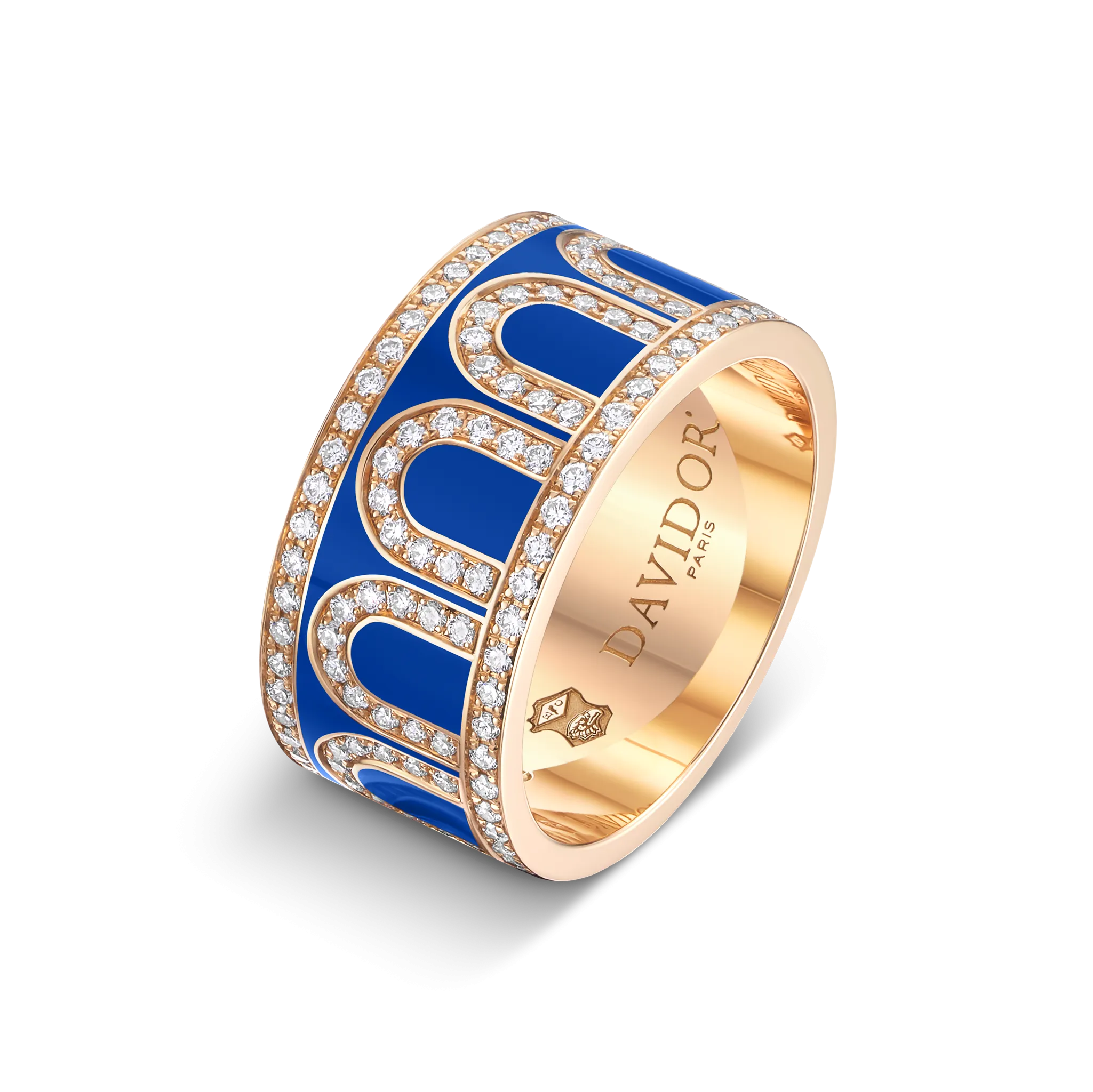 L'Arc de DAVIDOR Ring GM, 18k Rose Gold with Riviera Lacquered Ceramic and Palais Diamonds