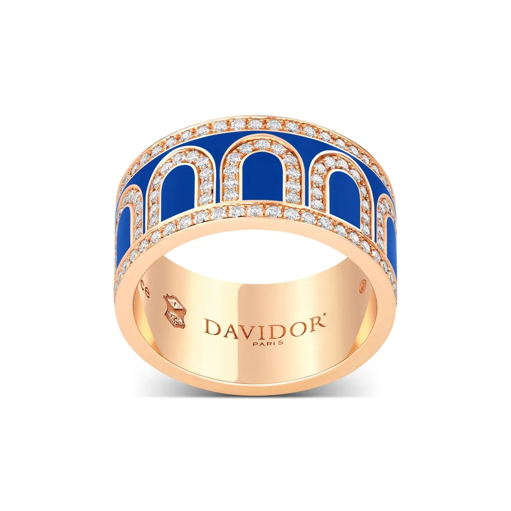 L'Arc de DAVIDOR Ring GM, 18k Rose Gold with Riviera Lacquered Ceramic and Palais Diamonds