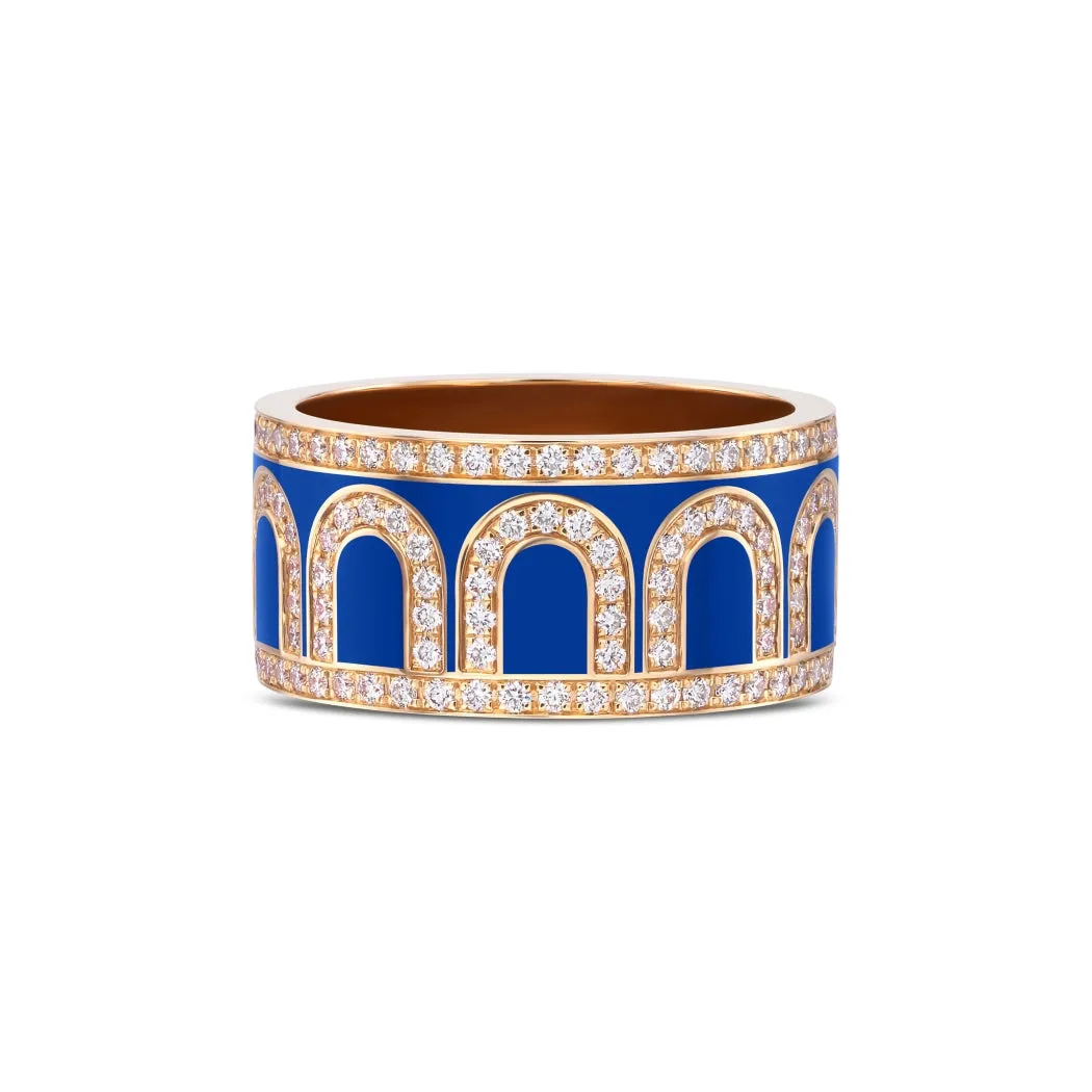 L'Arc de DAVIDOR Ring GM, 18k Rose Gold with Riviera Lacquered Ceramic and Palais Diamonds