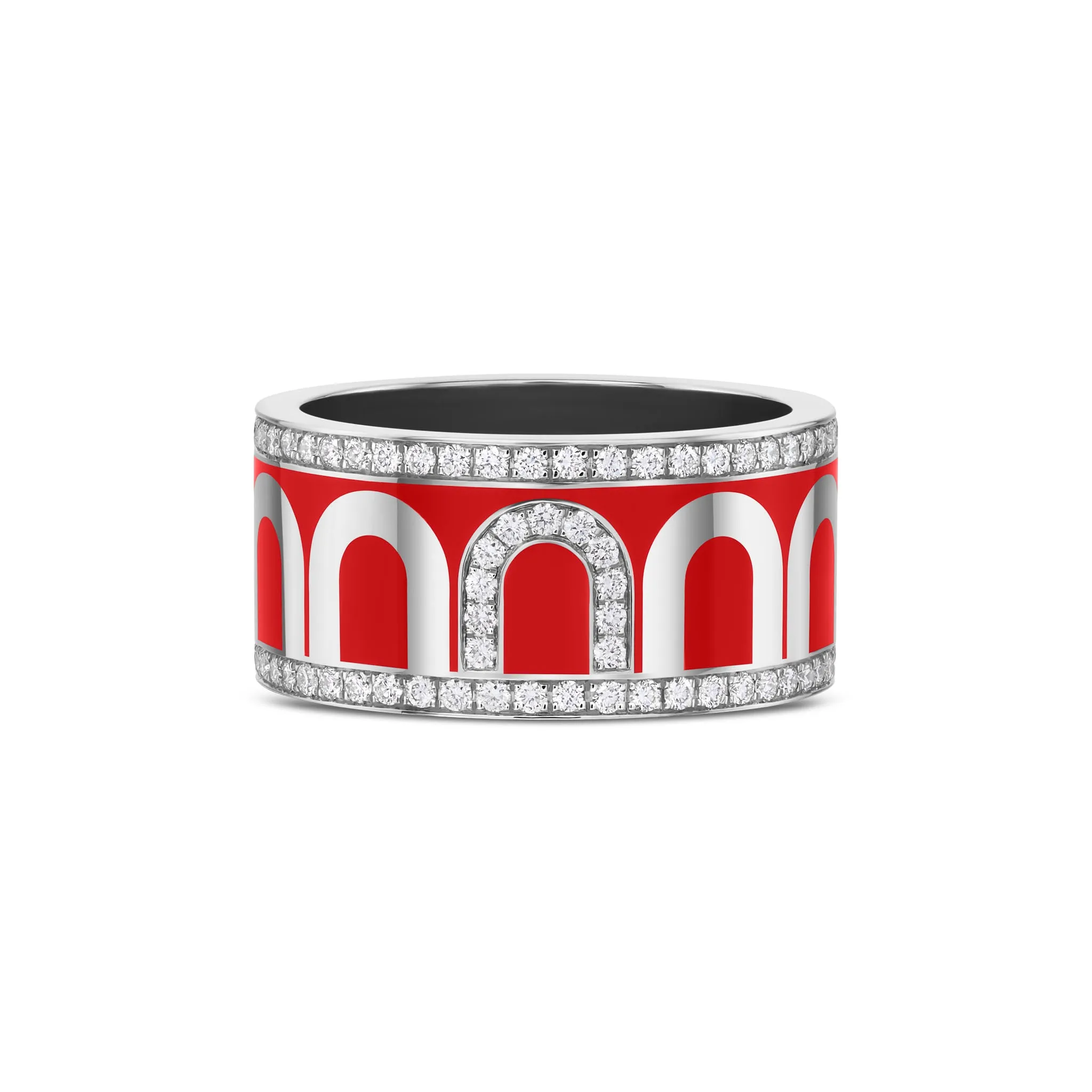 L'Arc de DAVIDOR Ring GM, 18k White Gold with Fraise Lacquered Ceramic and Porta Diamonds