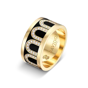 L'Arc de DAVIDOR Ring GM, 18k Yellow Gold with Caviar Lacquered Ceramic and Arcade Diamonds