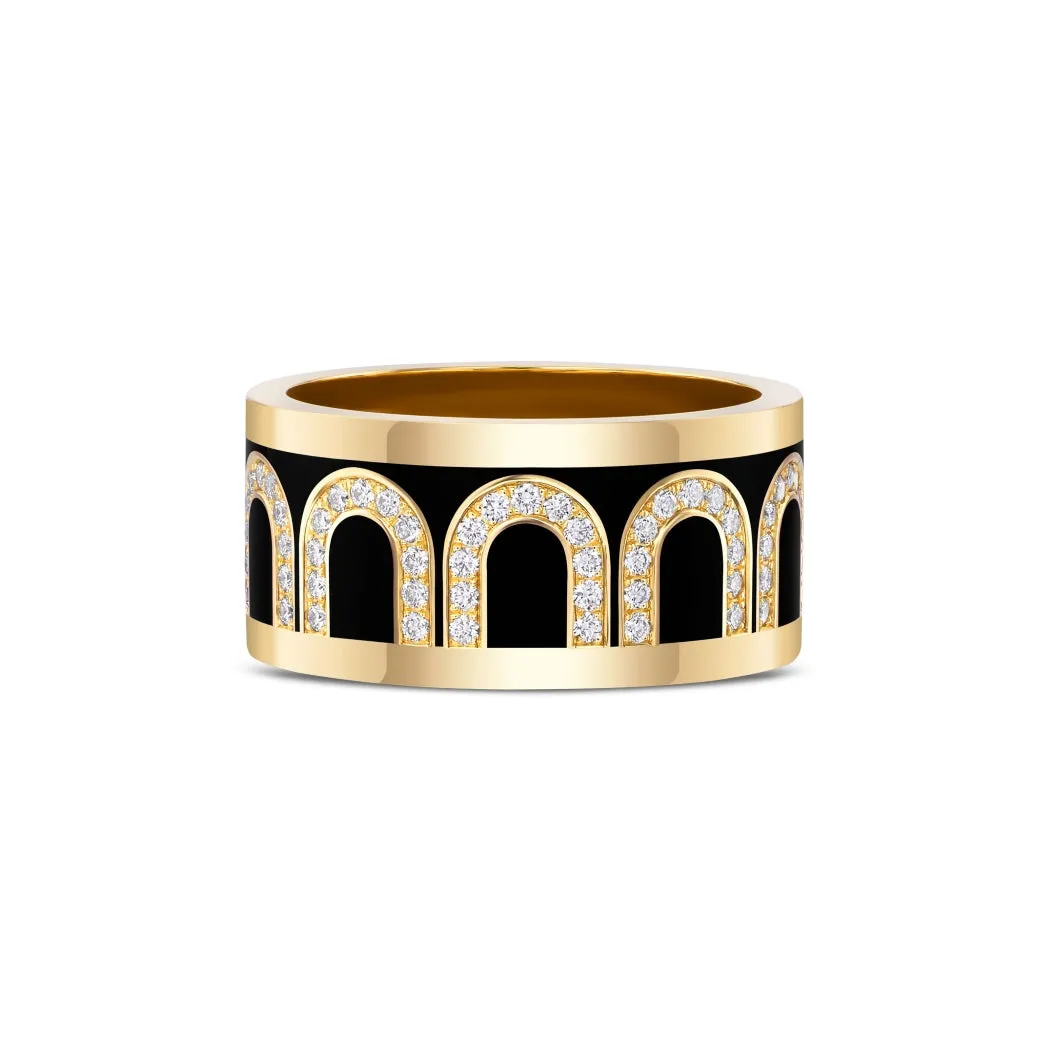 L'Arc de DAVIDOR Ring GM, 18k Yellow Gold with Caviar Lacquered Ceramic and Arcade Diamonds