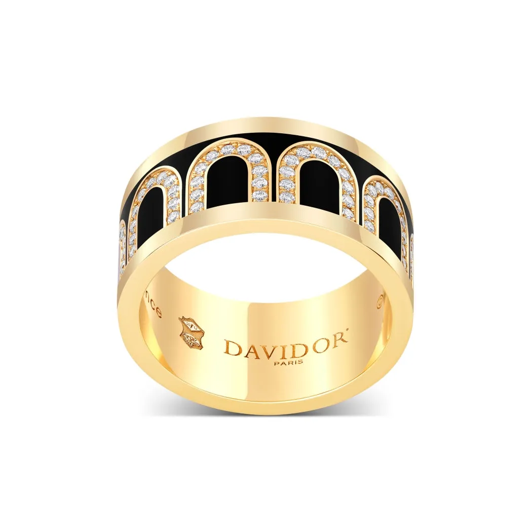 L'Arc de DAVIDOR Ring GM, 18k Yellow Gold with Caviar Lacquered Ceramic and Arcade Diamonds