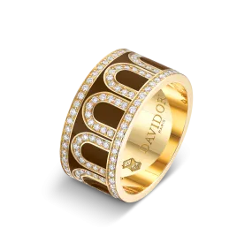 L'Arc de DAVIDOR Ring GM, 18k Yellow Gold with Cognac Lacquered Ceramic and Palais Diamonds