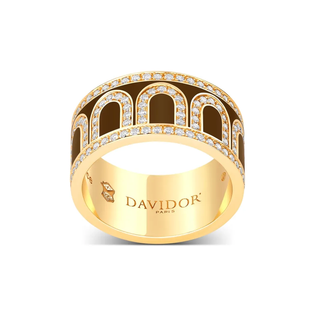 L'Arc de DAVIDOR Ring GM, 18k Yellow Gold with Cognac Lacquered Ceramic and Palais Diamonds