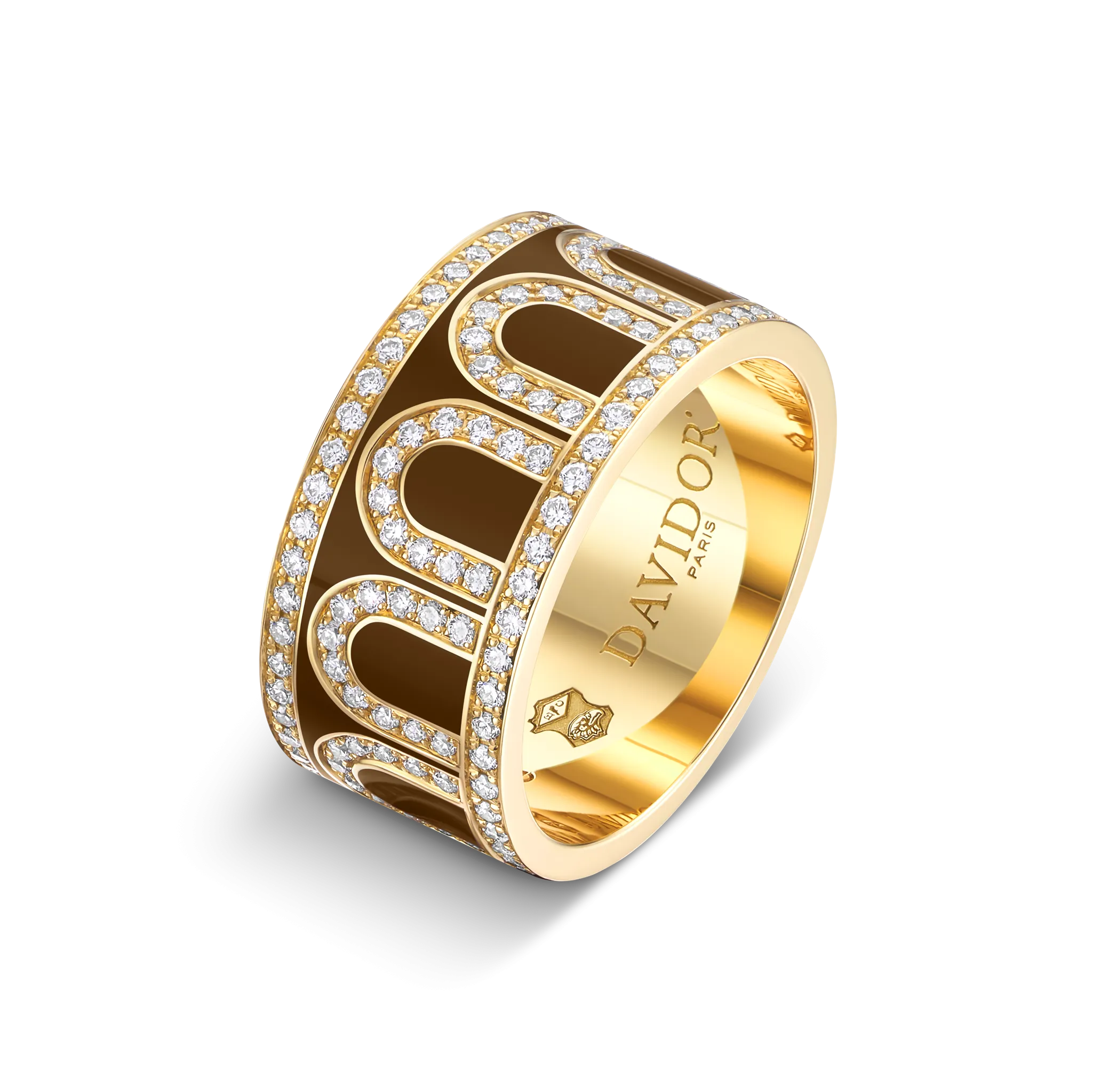 L'Arc de DAVIDOR Ring GM, 18k Yellow Gold with Cognac Lacquered Ceramic and Palais Diamonds