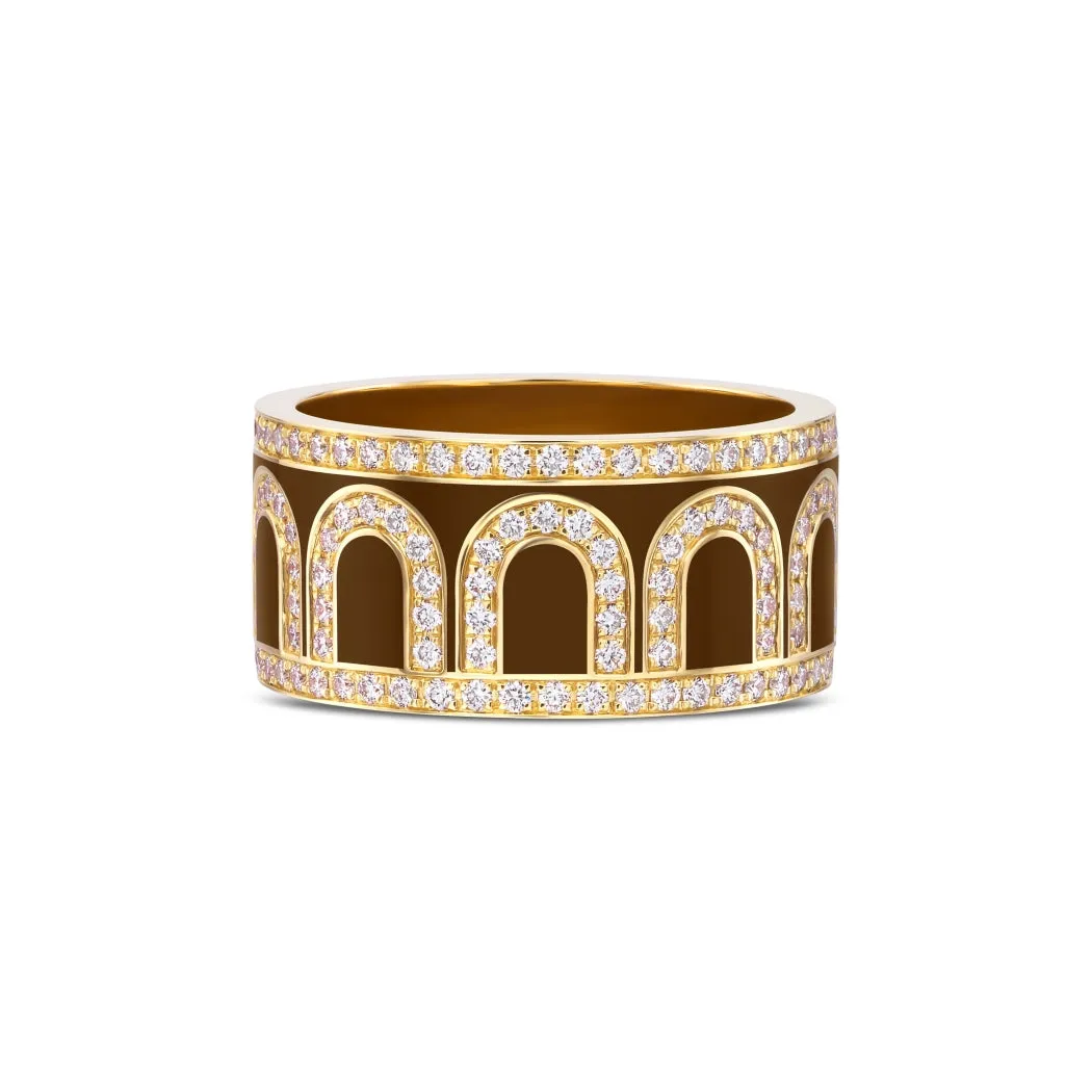 L'Arc de DAVIDOR Ring GM, 18k Yellow Gold with Cognac Lacquered Ceramic and Palais Diamonds