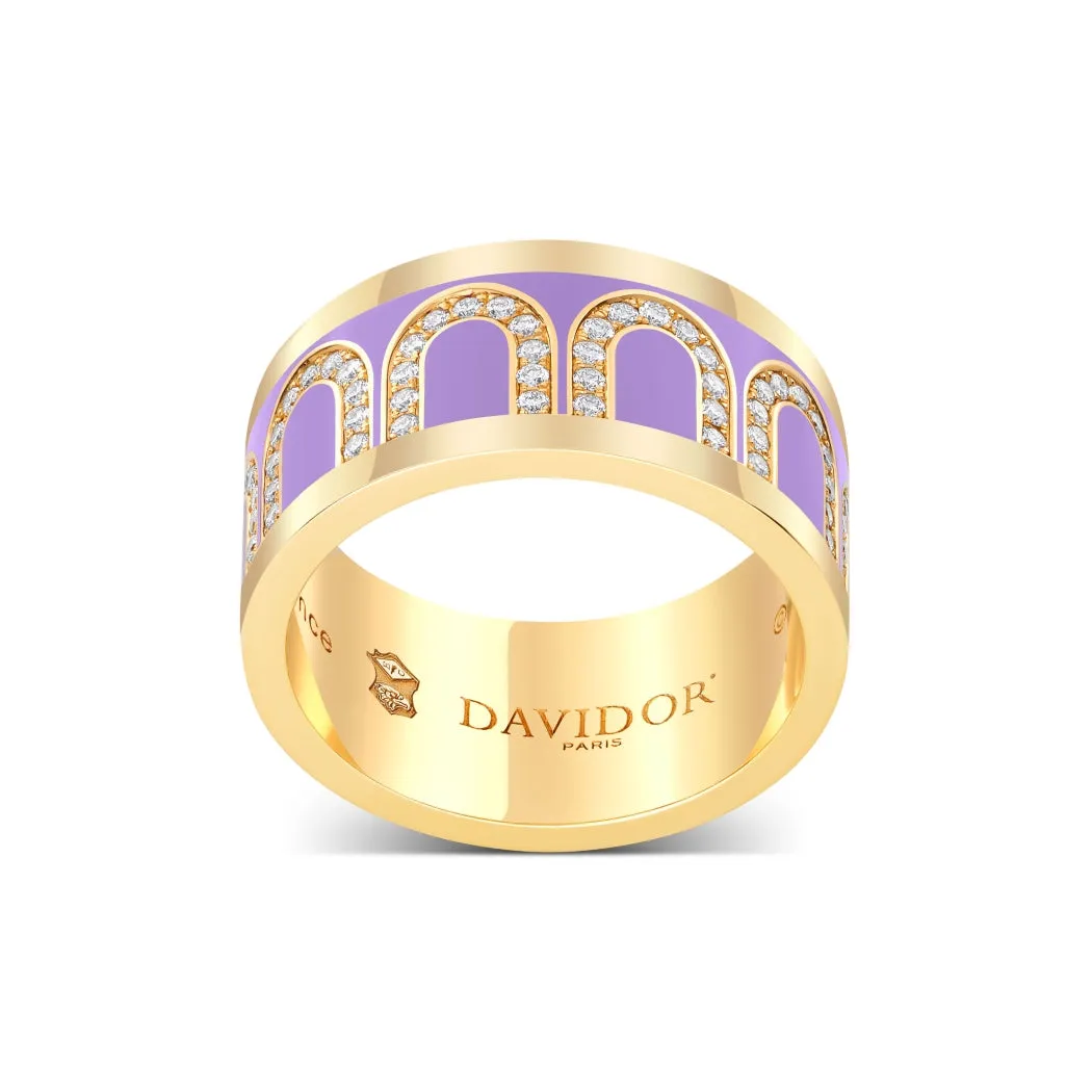 L'Arc de DAVIDOR Ring GM, 18k Yellow Gold with Lavande Lacquered Ceramic and Arcade Diamonds