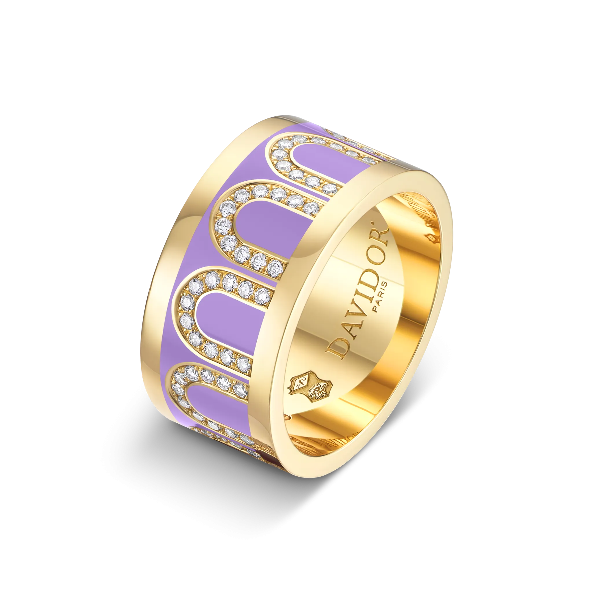 L'Arc de DAVIDOR Ring GM, 18k Yellow Gold with Lavande Lacquered Ceramic and Arcade Diamonds