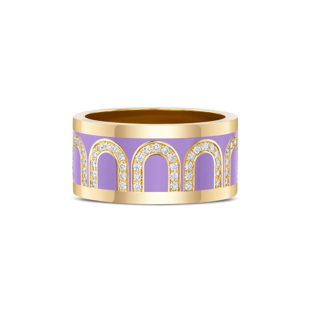 L'Arc de DAVIDOR Ring GM, 18k Yellow Gold with Lavande Lacquered Ceramic and Arcade Diamonds