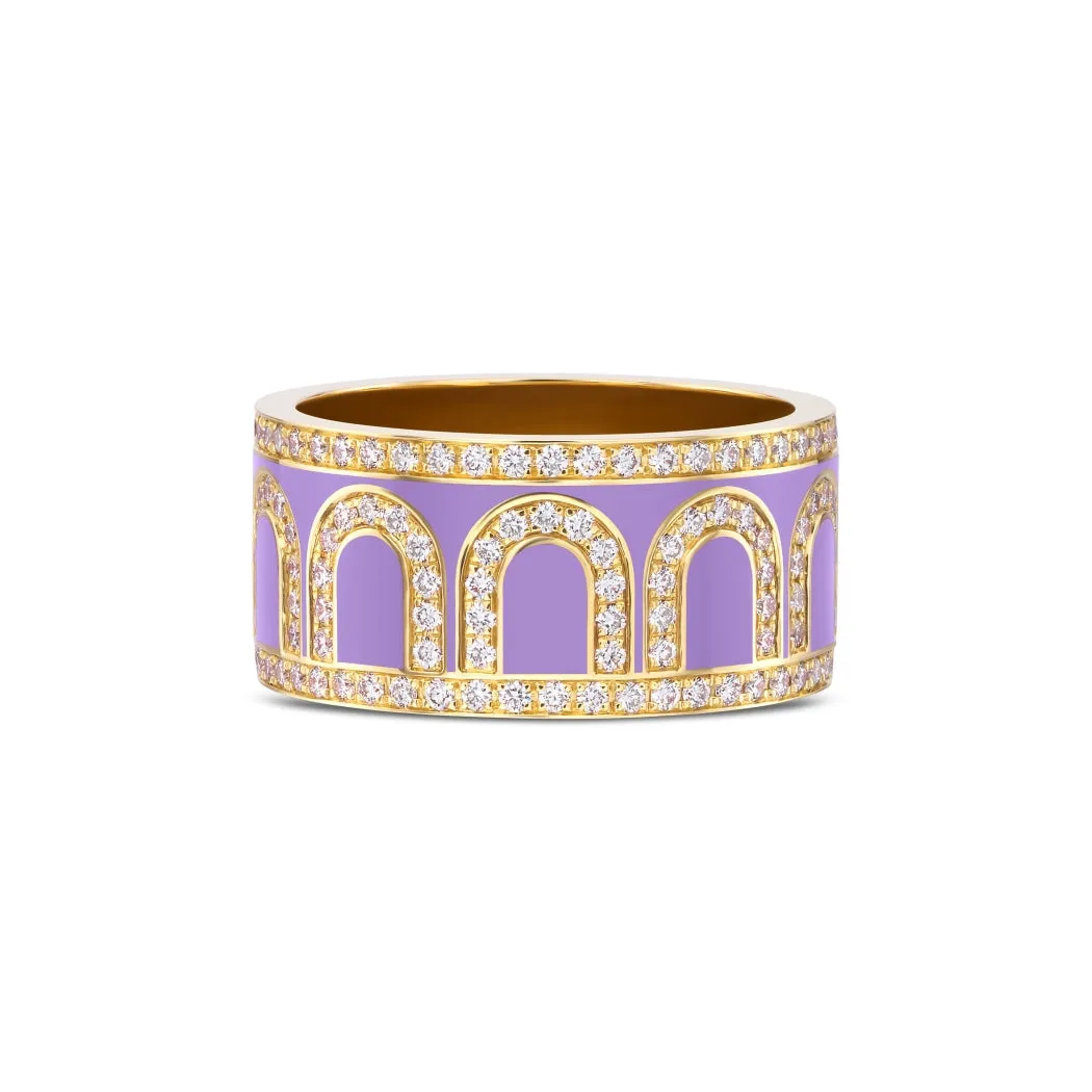 L'Arc de DAVIDOR Ring GM, 18k Yellow Gold with Lavande Lacquered Ceramic and Palais Diamonds