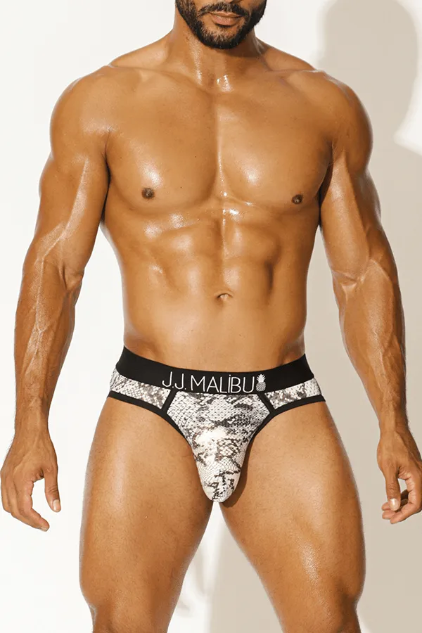 Late Night Mesh Briefs with Bulge Pouch - Snake Print