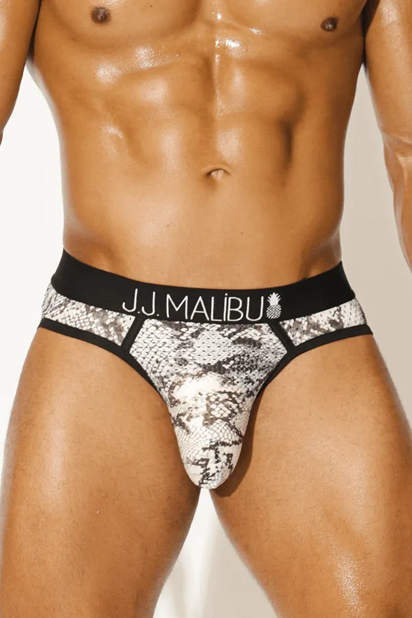 Late Night Mesh Briefs with Bulge Pouch - Snake Print