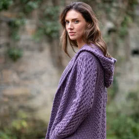 Lavender Grainne Aran Cardigan with Hood