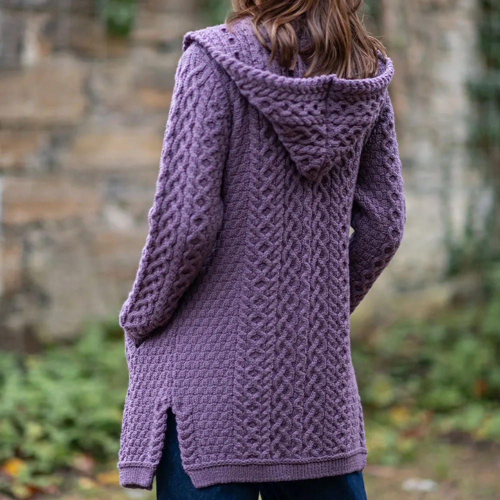 Lavender Grainne Aran Cardigan with Hood