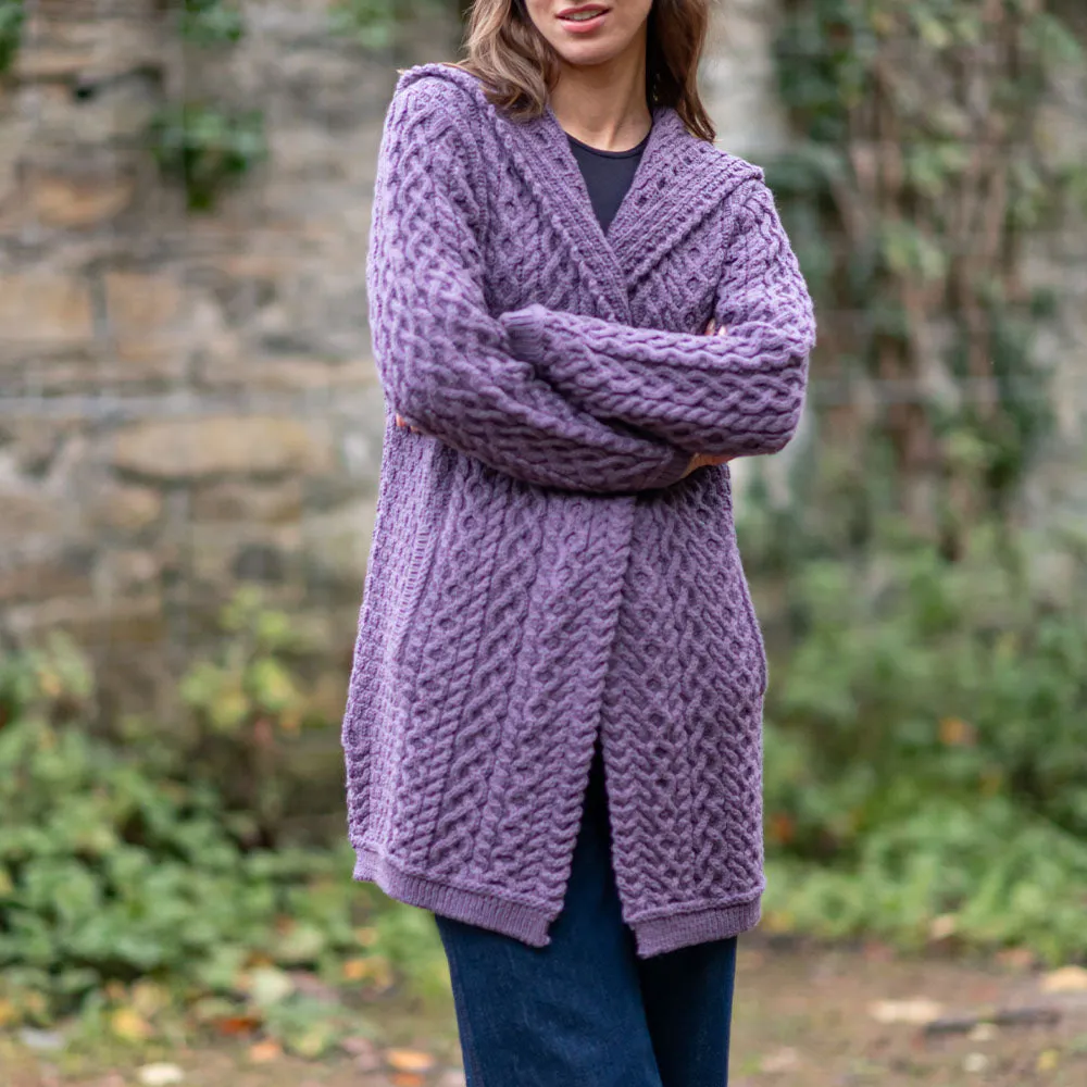 Lavender Grainne Aran Cardigan with Hood