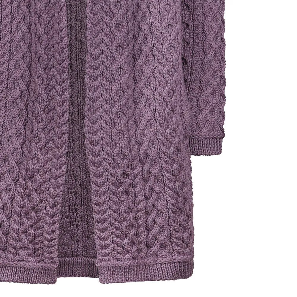 Lavender Grainne Aran Cardigan with Hood