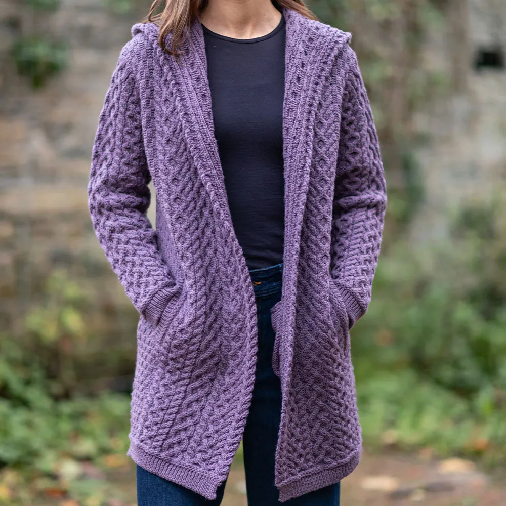 Lavender Grainne Aran Cardigan with Hood