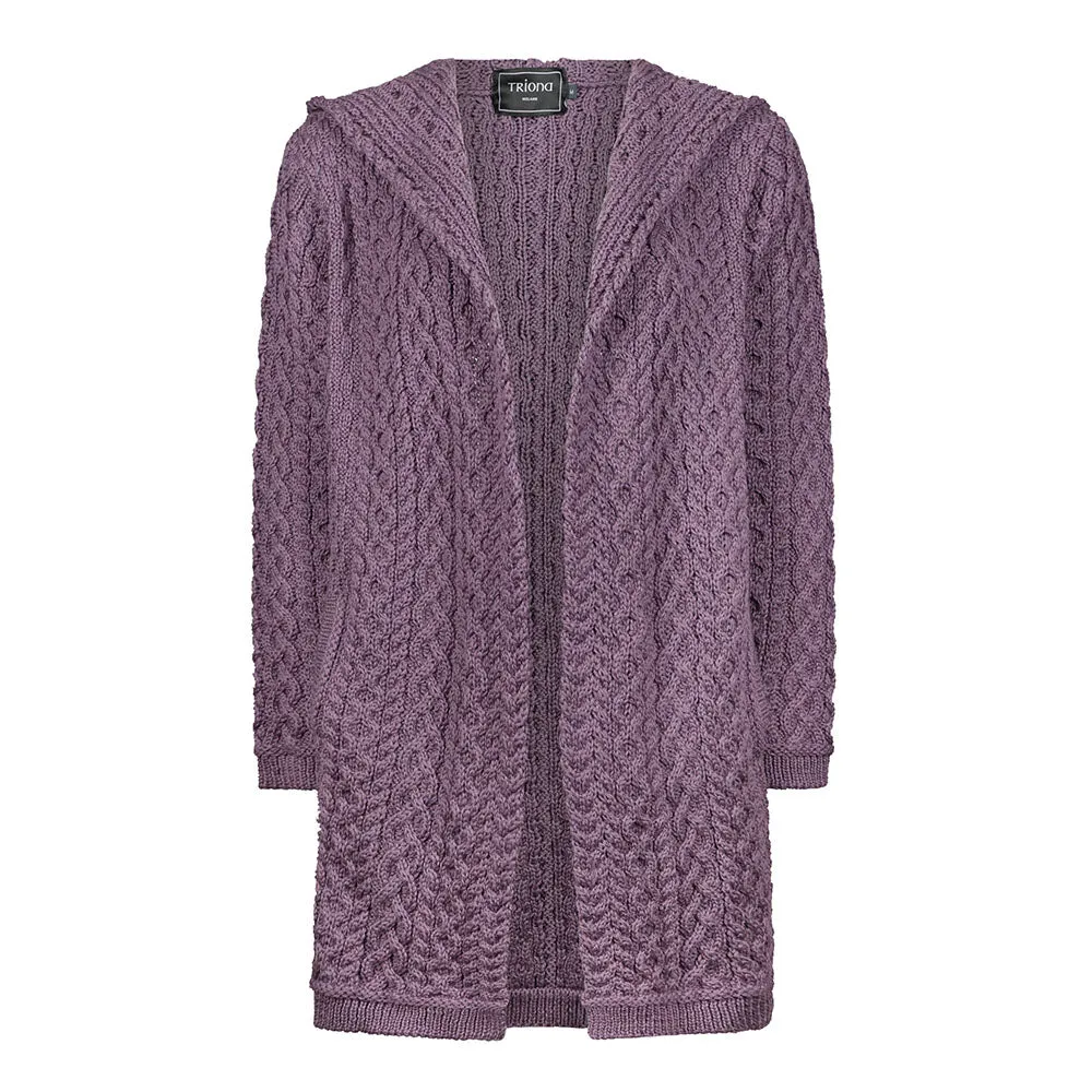 Lavender Grainne Aran Cardigan with Hood