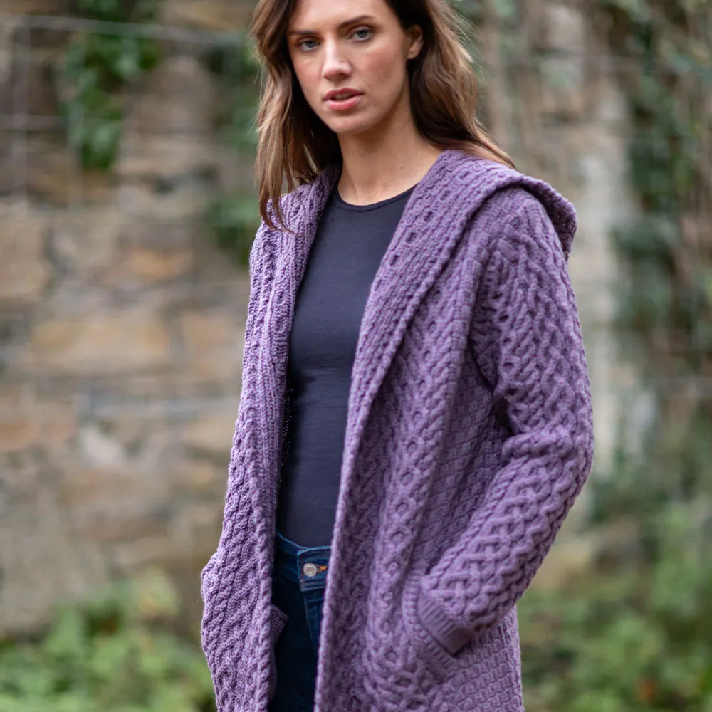 Lavender Grainne Aran Cardigan with Hood