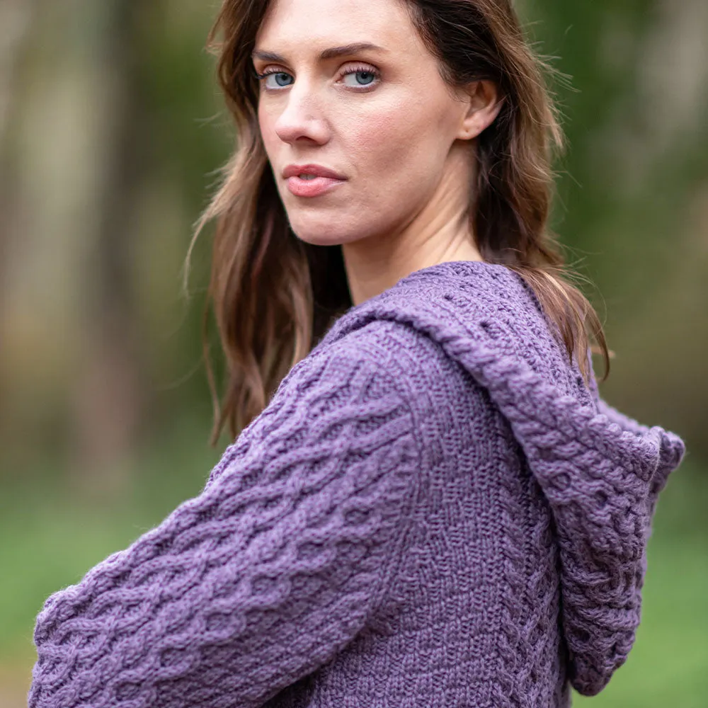 Lavender Grainne Aran Cardigan with Hood