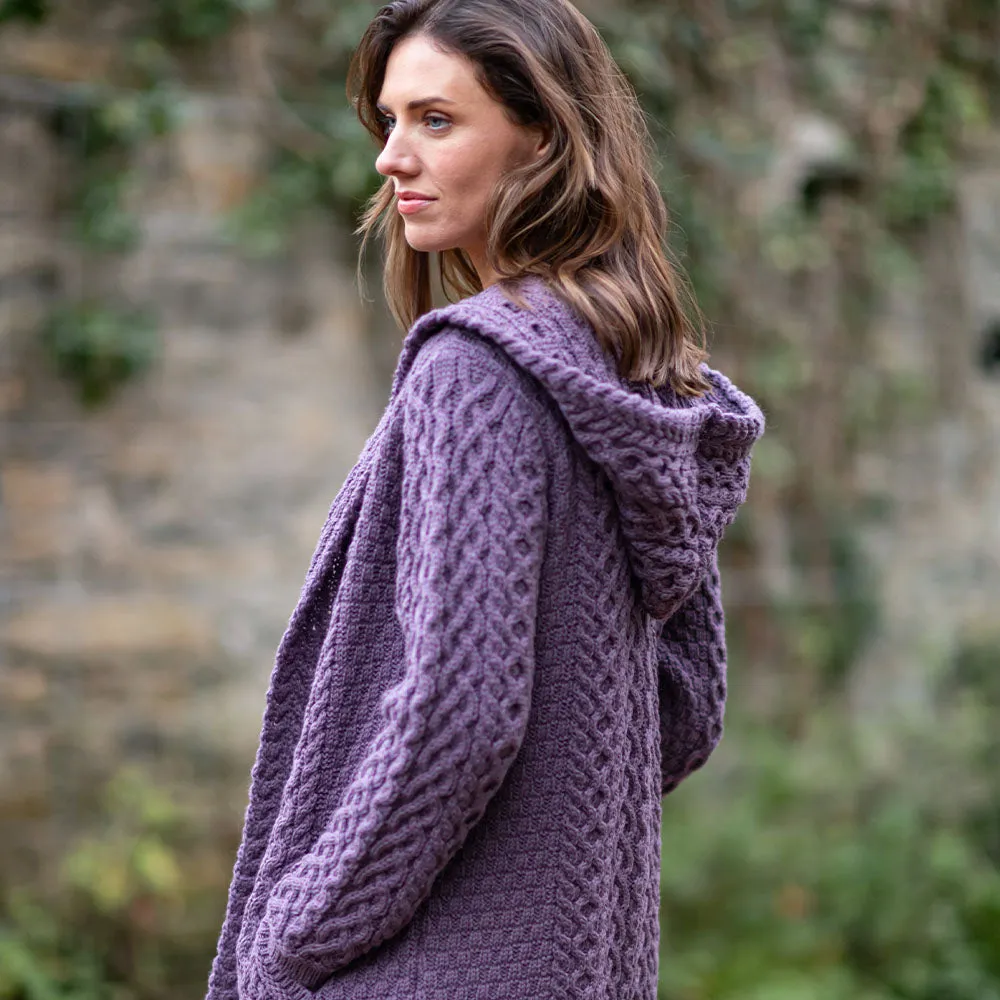 Lavender Grainne Aran Cardigan with Hood