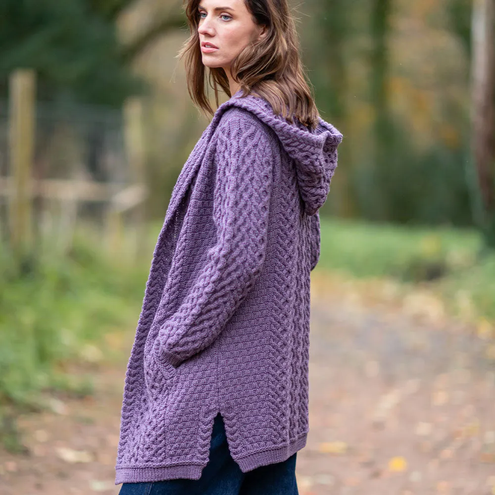 Lavender Grainne Aran Cardigan with Hood