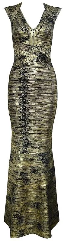 'Leslie' Woodgrain Foil Print Gown - (Various colors to choose from)