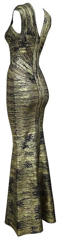 'Leslie' Woodgrain Foil Print Gown - (Various colors to choose from)