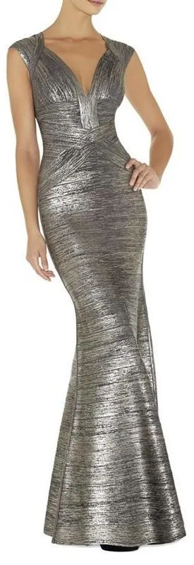 'Leslie' Woodgrain Foil Print Gown - (Various colors to choose from)