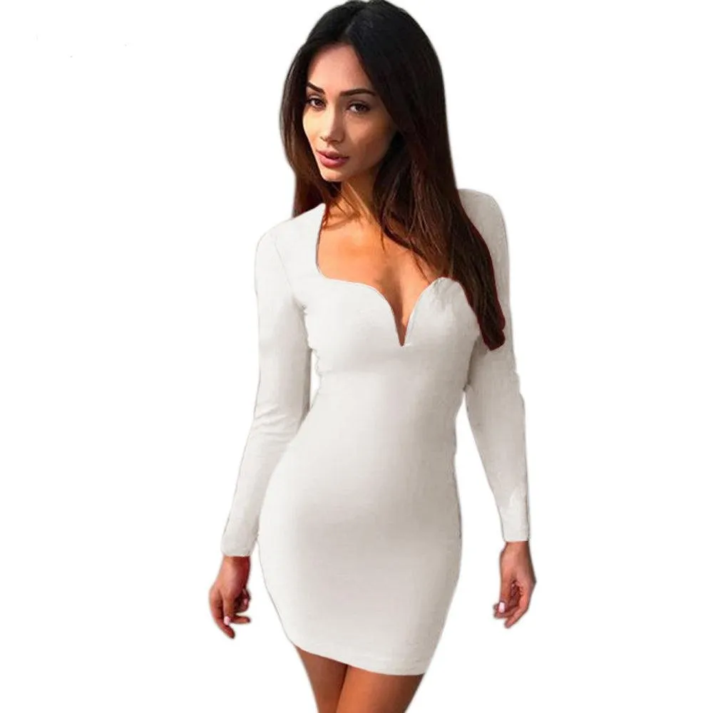 LONG SLEEVE LOW-CUT BODYCON DRESS