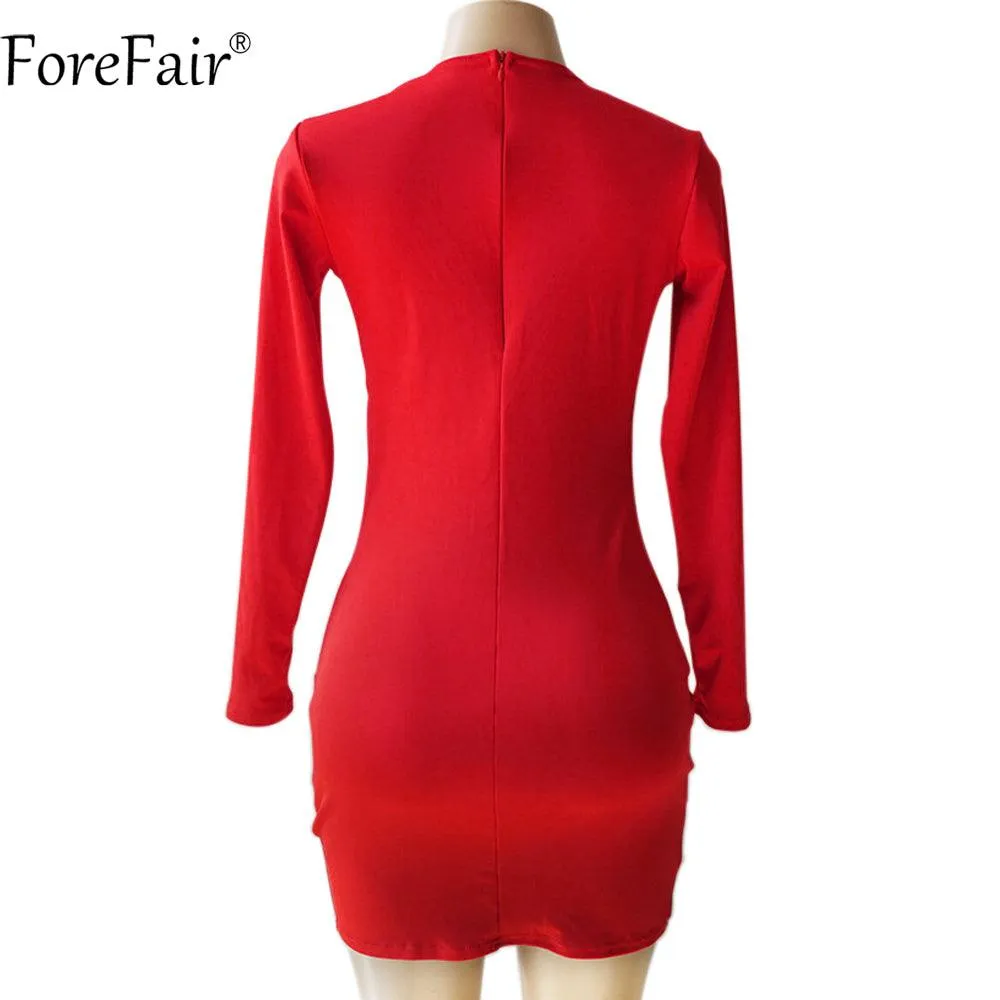 LONG SLEEVE LOW-CUT BODYCON DRESS