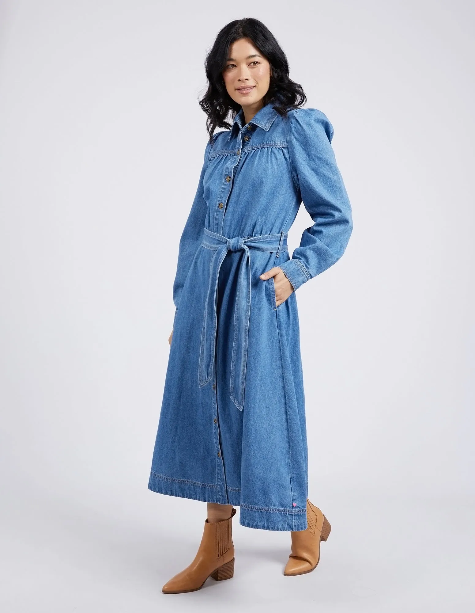 Lucinda Denim Shirt Dress Mid Blue Wash