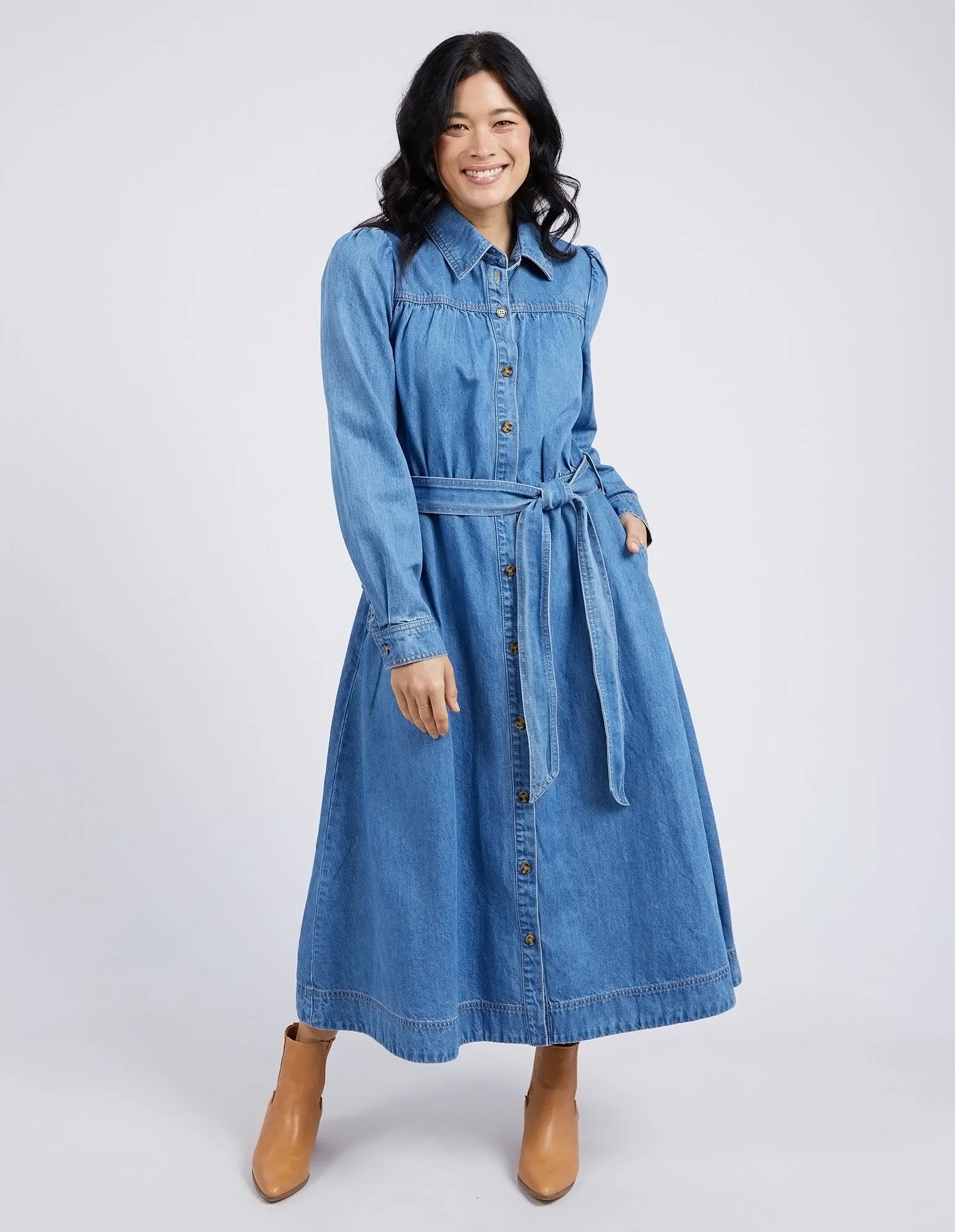 Lucinda Denim Shirt Dress Mid Blue Wash