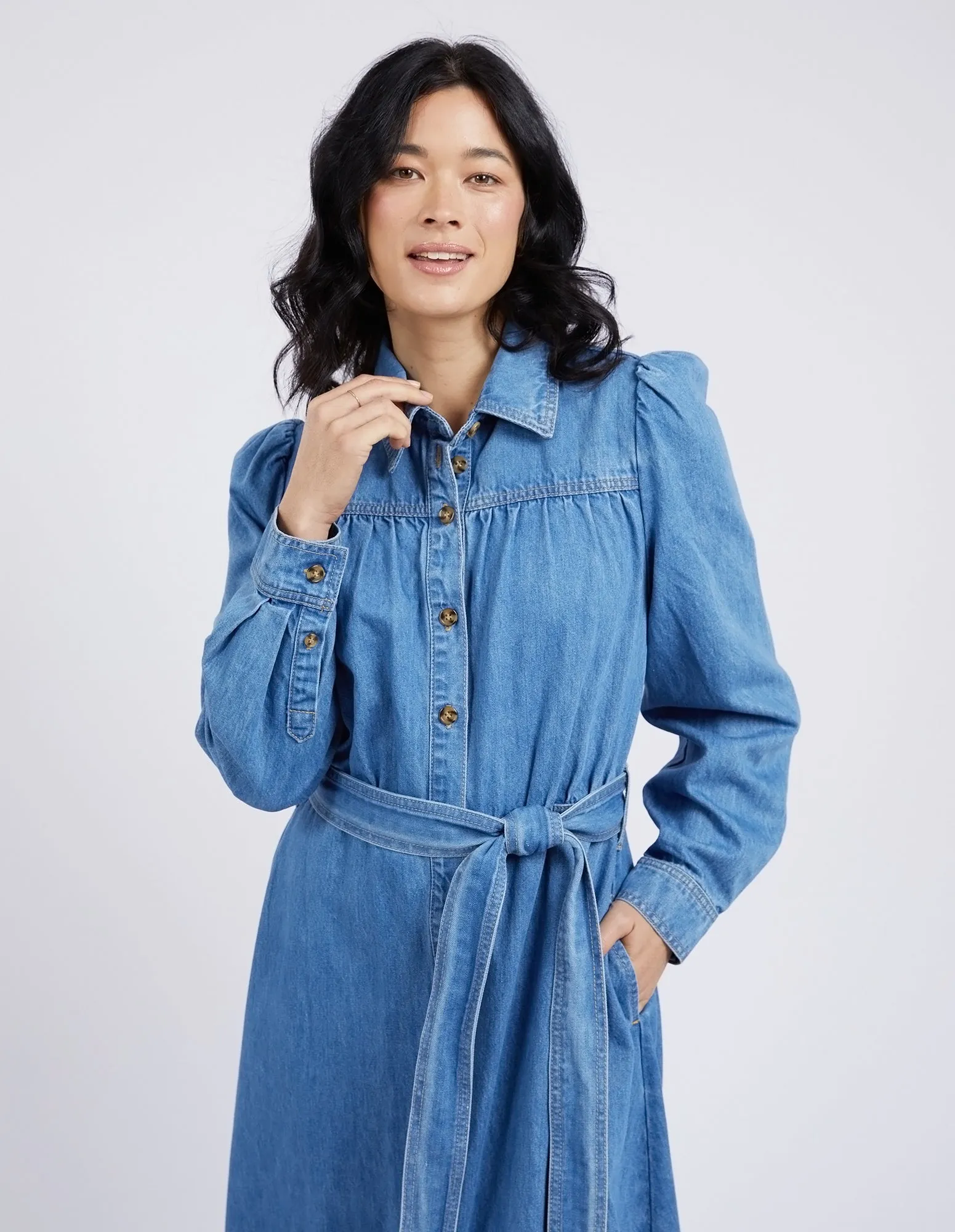 Lucinda Denim Shirt Dress Mid Blue Wash