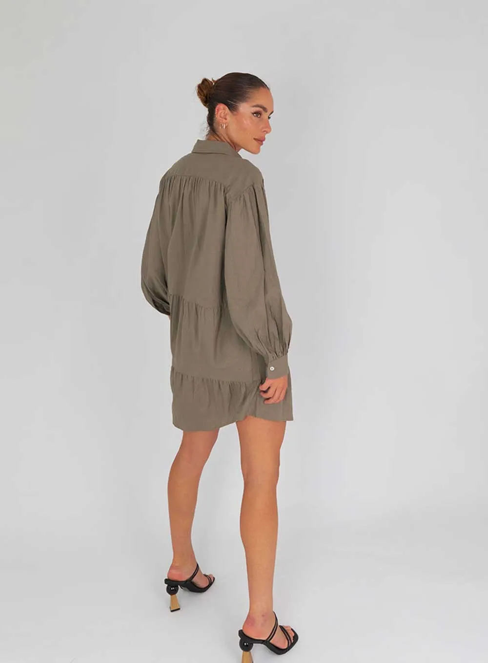 Luna Shirt Dress-KHAKI