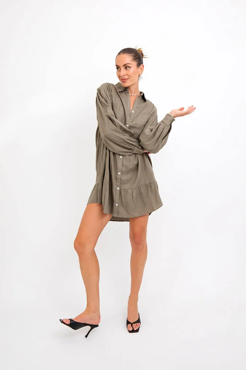 Luna Shirt Dress-KHAKI