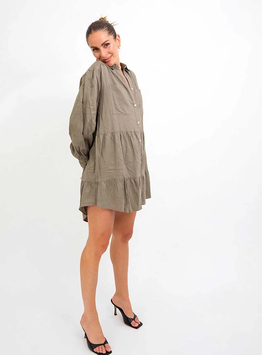 Luna Shirt Dress-KHAKI