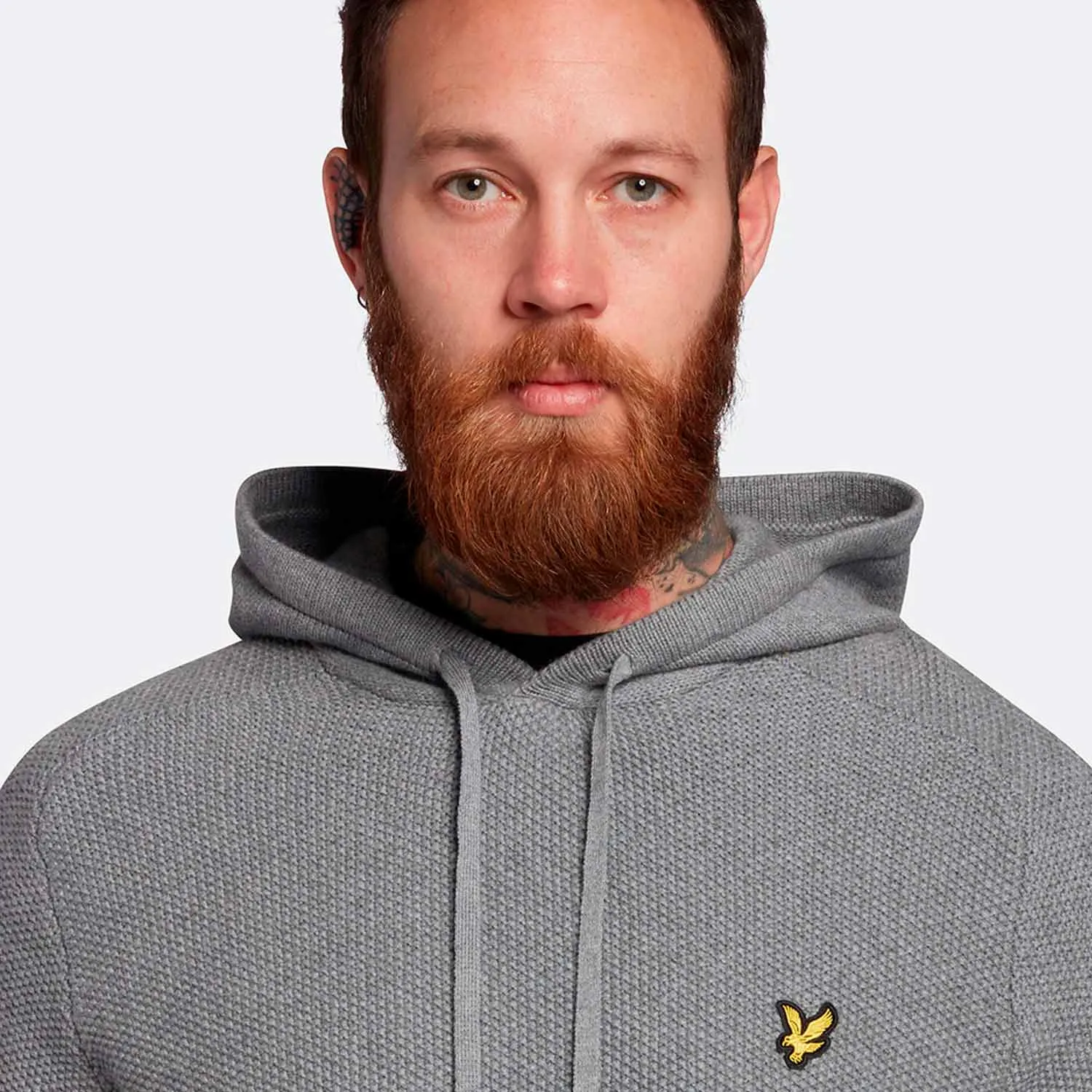 Lyle & Scott Seed Stitch Knitted Hoodie - Mid Grey Marl