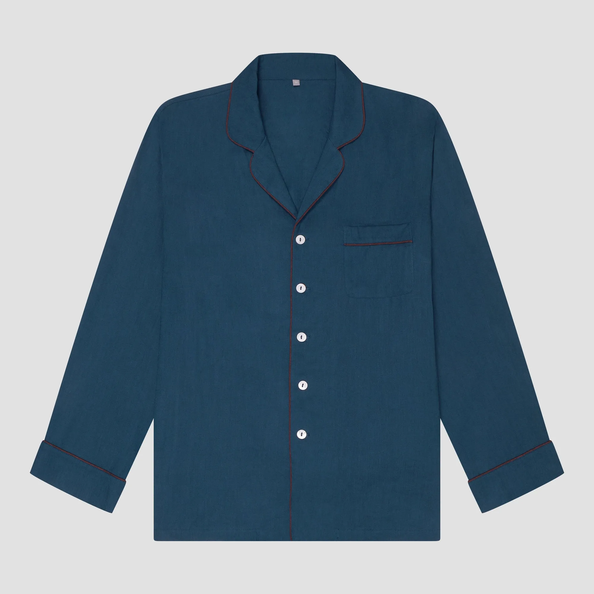 Marine Blue Linen Men's Pyjama Shirt