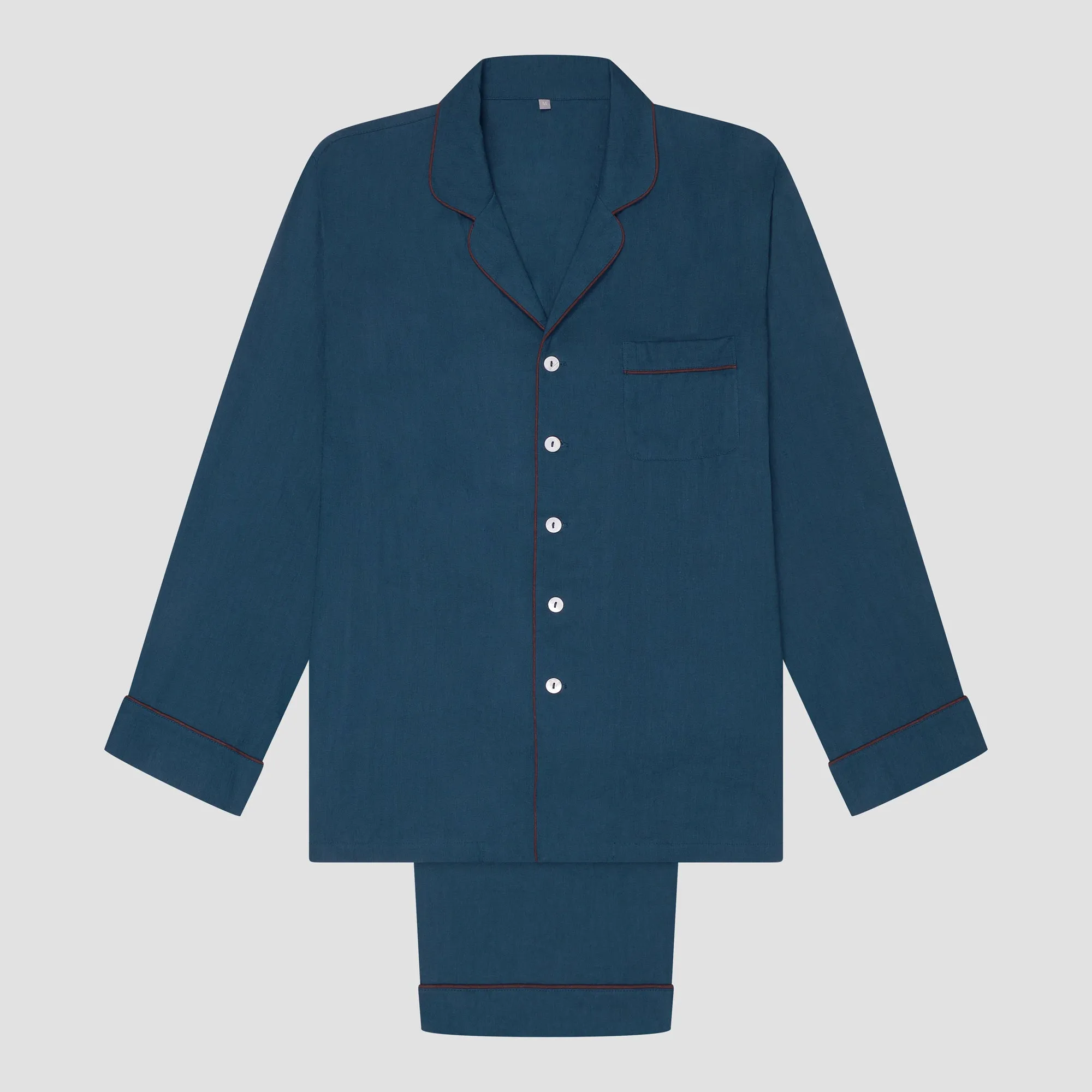 Marine Blue Linen Men's Pyjama Trouser Set