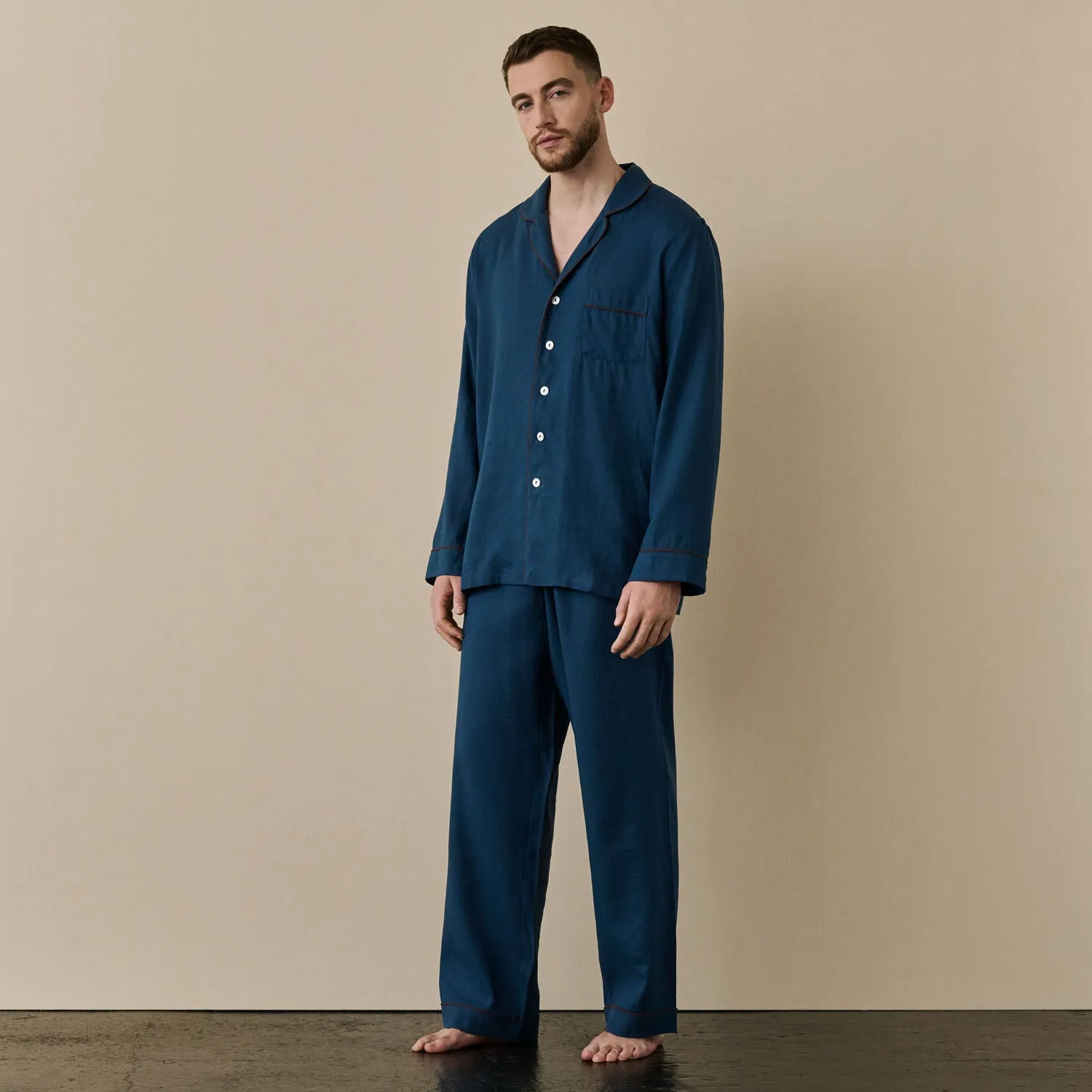 Marine Blue Linen Men's Pyjama Trouser Set